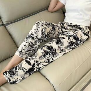 加肥大码 婆婆薄款 女夏妈妈透气空调裤 纯棉绸中老年睡裤 200斤 长裤