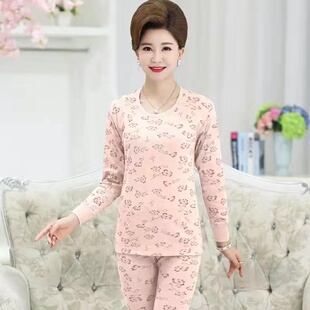 中老年打底秋衣秋裤奶奶保暖内衣女装娘姥姥圆领套头毛衫宽松大码