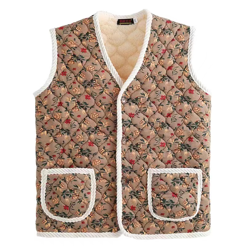 婆婆冬天防寒加绒加厚马甲背心开衫老人保暖外套坎肩女老太太马夹