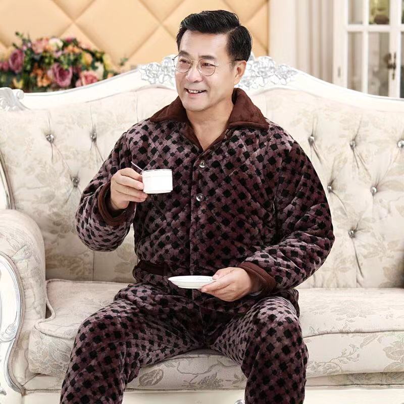 爷爷冬天御寒棉袄睡衣男加绒加厚