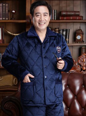 冬季爷爷外穿睡衣男棉衣棉裤套装