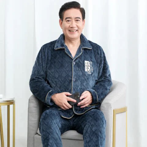爸爸装法兰绒加厚保暖家居服男冬