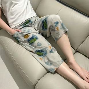 夏季妈妈运动家居裤外穿中老年人七分裤纯棉绸婆婆透气薄款睡裤女
