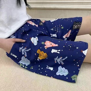 夏季婆婆五分短裤宽松大码妈妈薄款睡裤女纯棉绸中老年绵绸家居裤