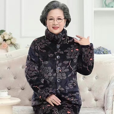 奶奶加厚保暖居家睡衣女大码棉袄