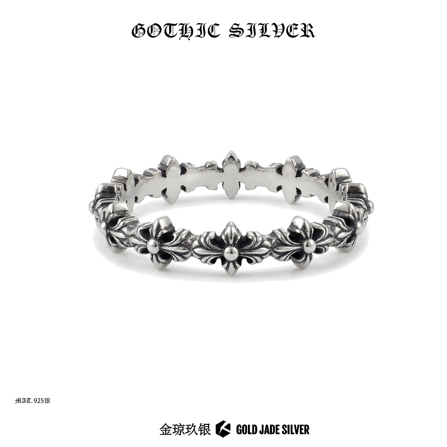 thumbnail for Gothic heart prayer cross three-ring ring 925 silver men and women layered rings personality original retro trend