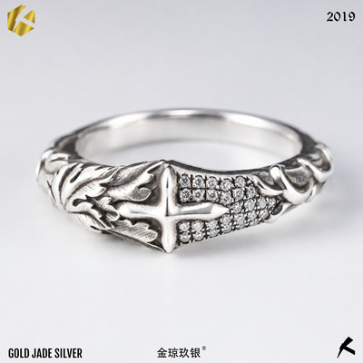金琼玖银BlOODYOURMARY绚烂戒指925银镶钻小众复古十字戒指个性潮