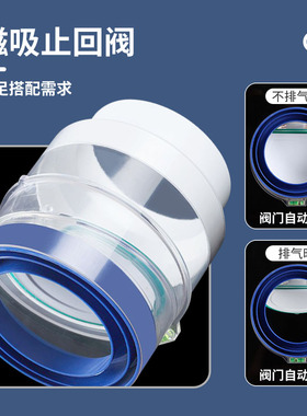 浴室风暖止回阀透明磁吸管道阀75 110PVC转80 100软管排风阀ABS阀