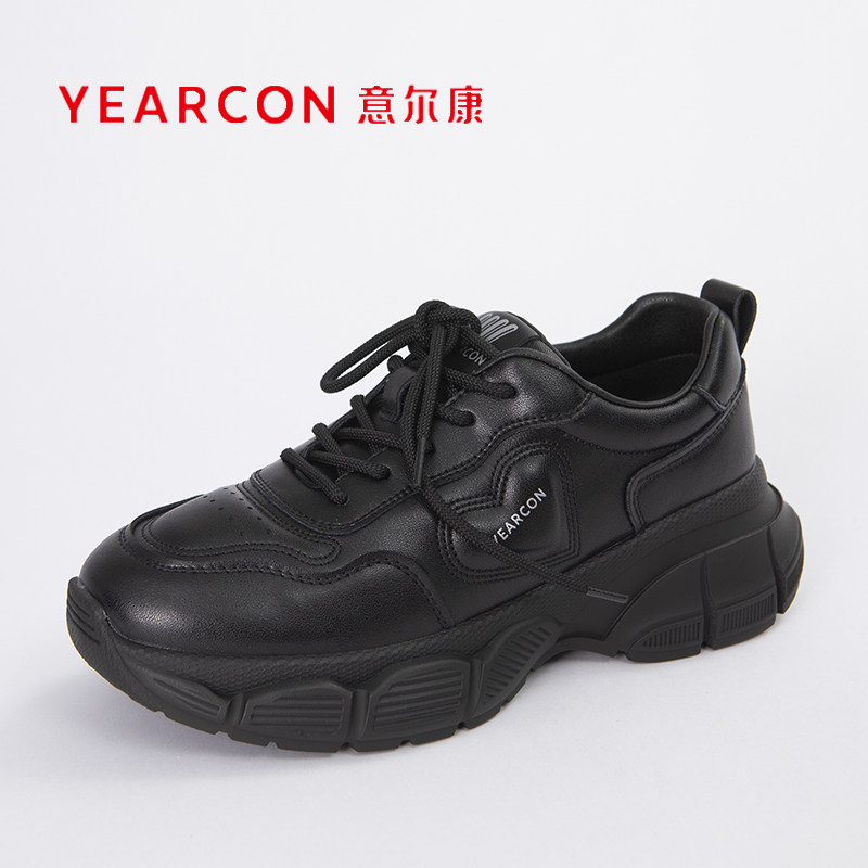 意尔康女式老爹鞋2024今年流行爆款黑武士真皮厚底显脚小潮05774