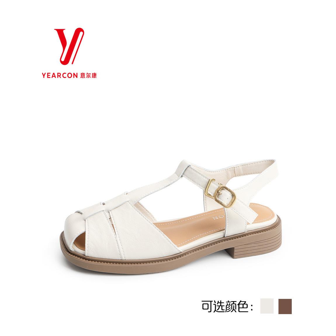 意尔康包头凉鞋女2025夏新款复古法式罗马凉鞋猪笼鞋5262AR09131Y