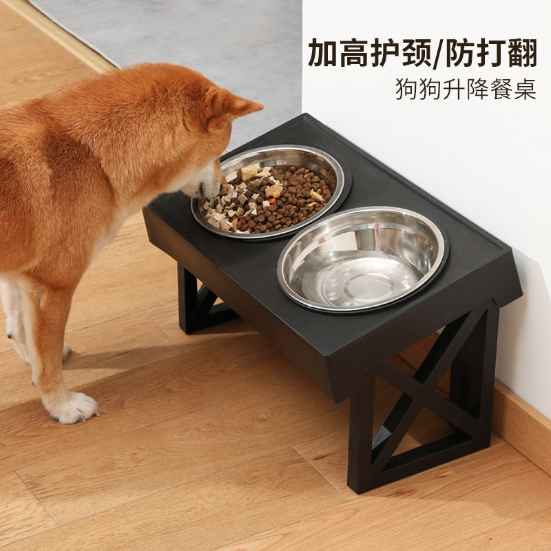 狗盆狗碗护颈大型犬饭盆慢食大号碗狗狗食盆喝水一体宠物双碗水盆