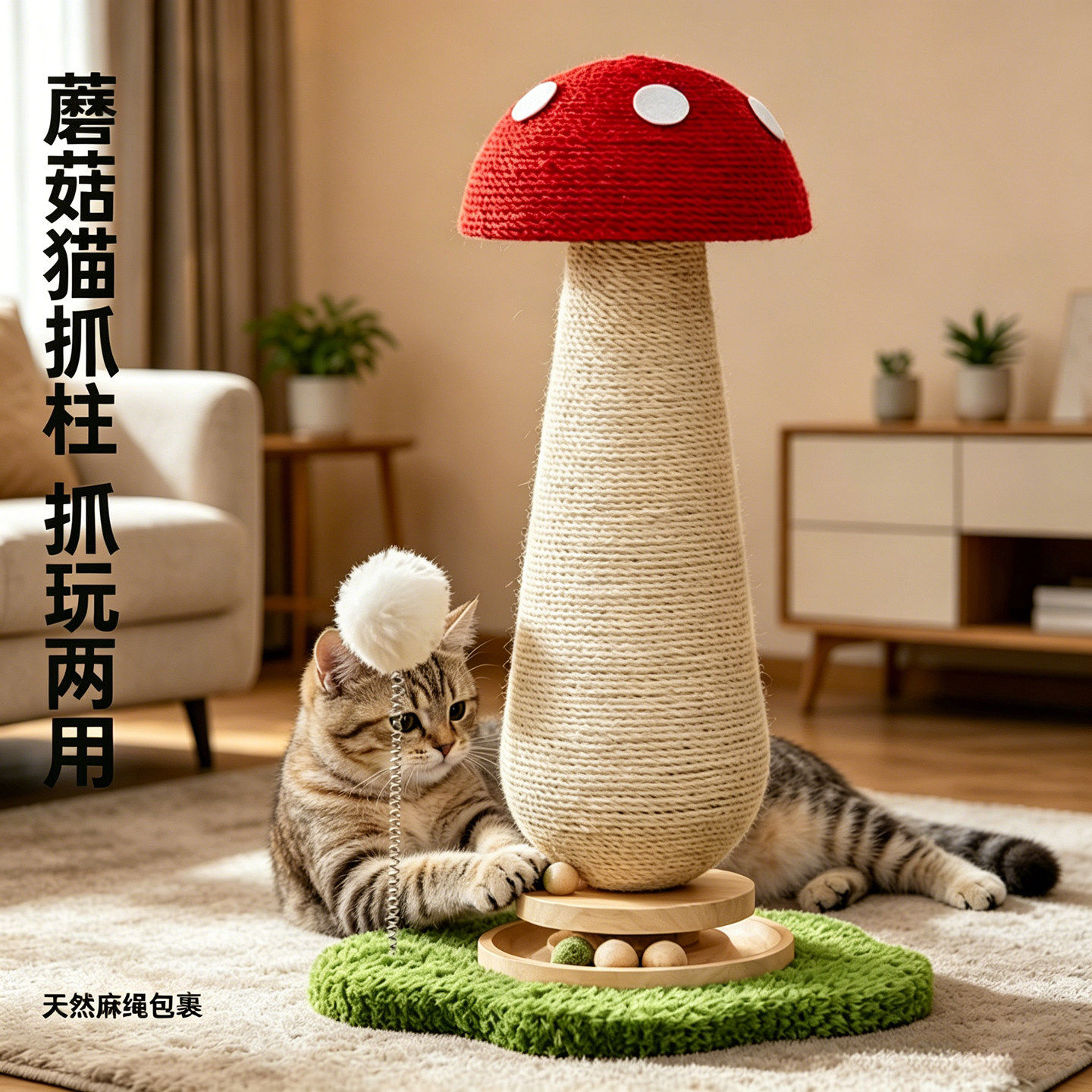 红蘑菇剑麻猫抓板立式猫爬架耐磨不掉屑幼猫专用磨爪猫咪转盘玩具