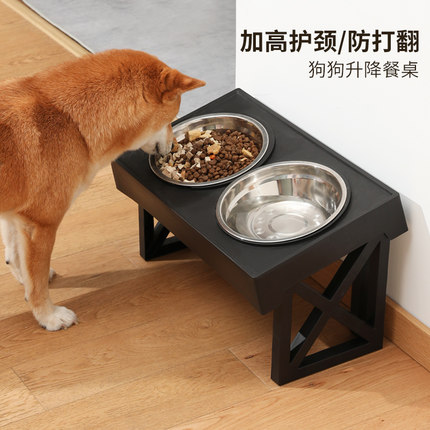 狗碗狗盆喝水一体护颈大型犬狗狗食盆柯基慢食碗宠物304高架水盆