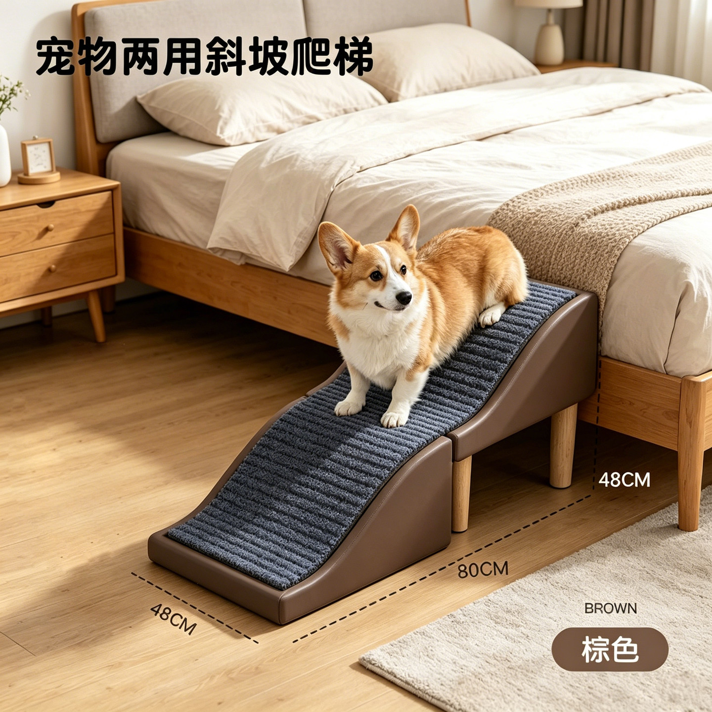 宠物楼梯狗狗上床台阶小型犬爬梯老年犬斜坡折叠床边沙发波浪楼梯