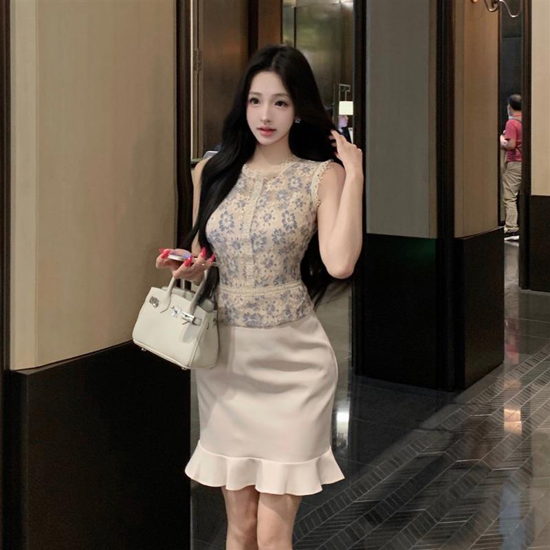 法式气质名媛背心上衣包臀半裙两件套女夏季2025新款时尚百搭套装
