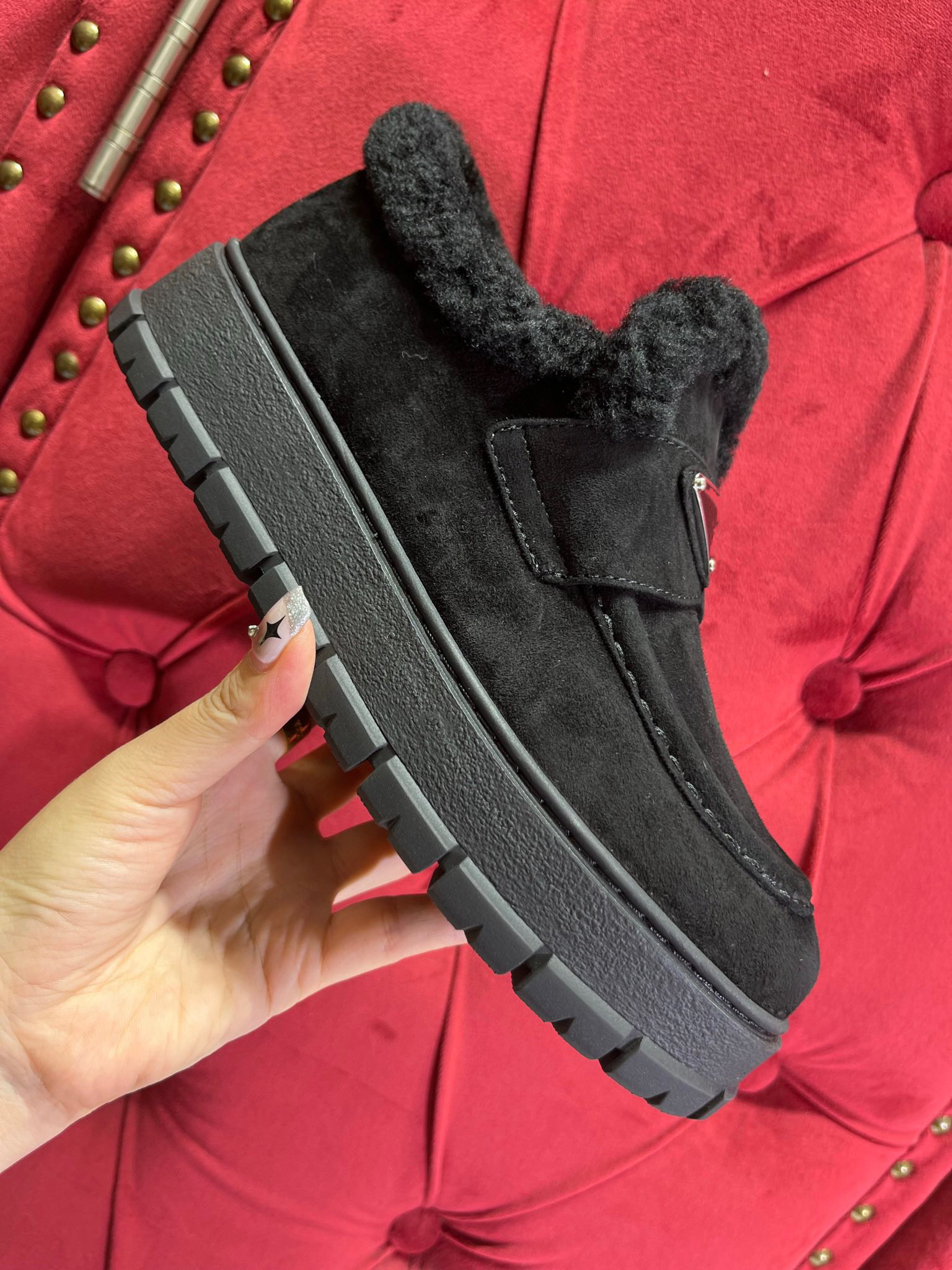 25冬新款时尚休闲保暖羊毛里圆头增高厚底乐福鞋一脚蹬饼干鞋棉鞋