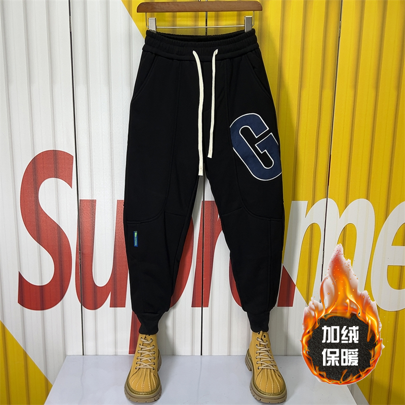 2023秋冬加绒潮牌卫裤男宽松休闲裤大码宽松哈伦裤百搭束脚运动裤,男装,卫裤,淘宝优惠券,粉丝福利购,淘宝优惠卷