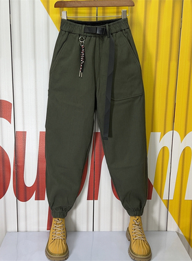 冬季新款休闲萝卜裤子男士宽松大码阔腿哈伦裤国潮老爹束脚工装裤