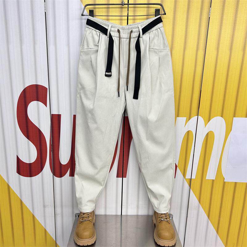 2024秋冬加绒休闲裤男潮牌条绒宽松哈伦裤青年痞帅腰带设计老爹裤,男装,休闲裤,淘宝优惠券,粉丝福利购,淘宝优惠卷