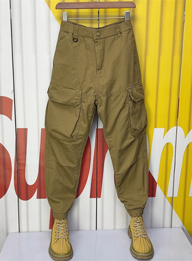 2024春季卡其色百搭工装裤男潮牌大口袋休闲哈伦裤青年新款宽松裤
