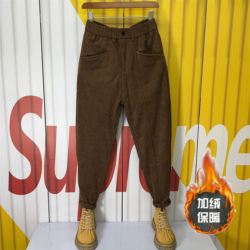 秋冬加绒潮流百搭休闲裤男士青年卡其色宽松小脚哈伦裤灯芯绒裤子,男装,休闲裤,淘宝优惠券,粉丝福利购,淘宝优惠卷