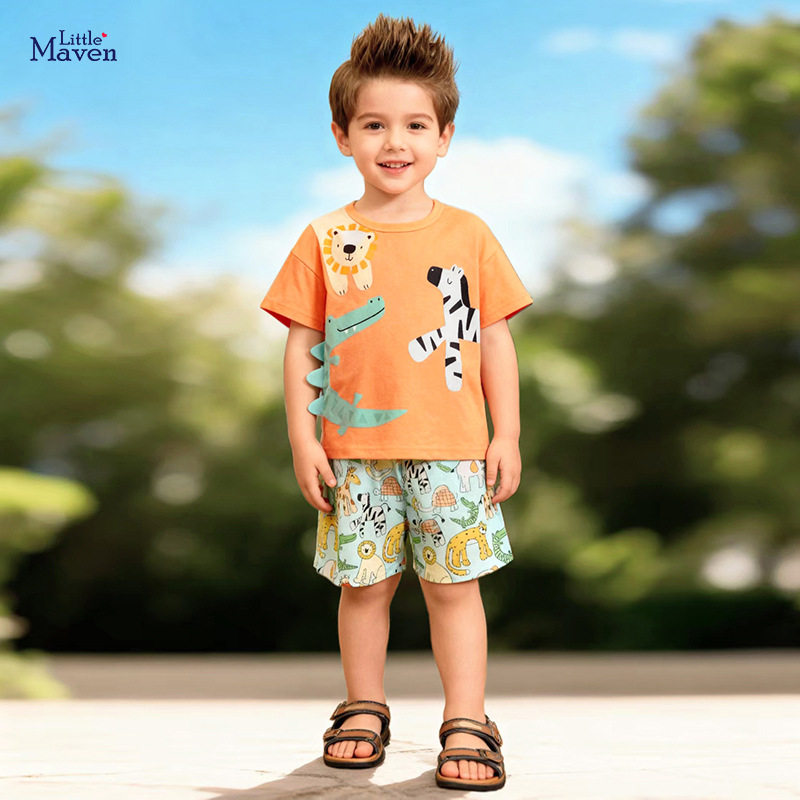 卡通老虎斑马鳄鱼T恤短裤儿童套装夏季欧美风纯棉短袖男孩童装潮,童装/婴儿装/亲子装,儿童运动套装,淘宝优惠券,粉丝福利购,淘宝优惠卷