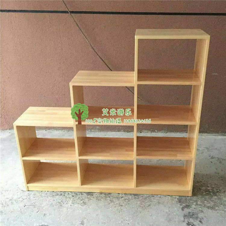 早教园儿童区角梯形玩具柜幼儿园区域隔离两边通松木柜教具储物柜