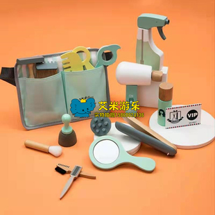 出口儿童过家家理发工具包玩具吹风机美发剪刀烫卷发棒刮胡器化妆