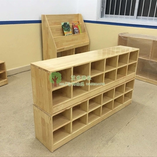 儿童游乐场幼儿园早教中心儿童樟子松实木双层鞋柜宝宝鞋柜十二格