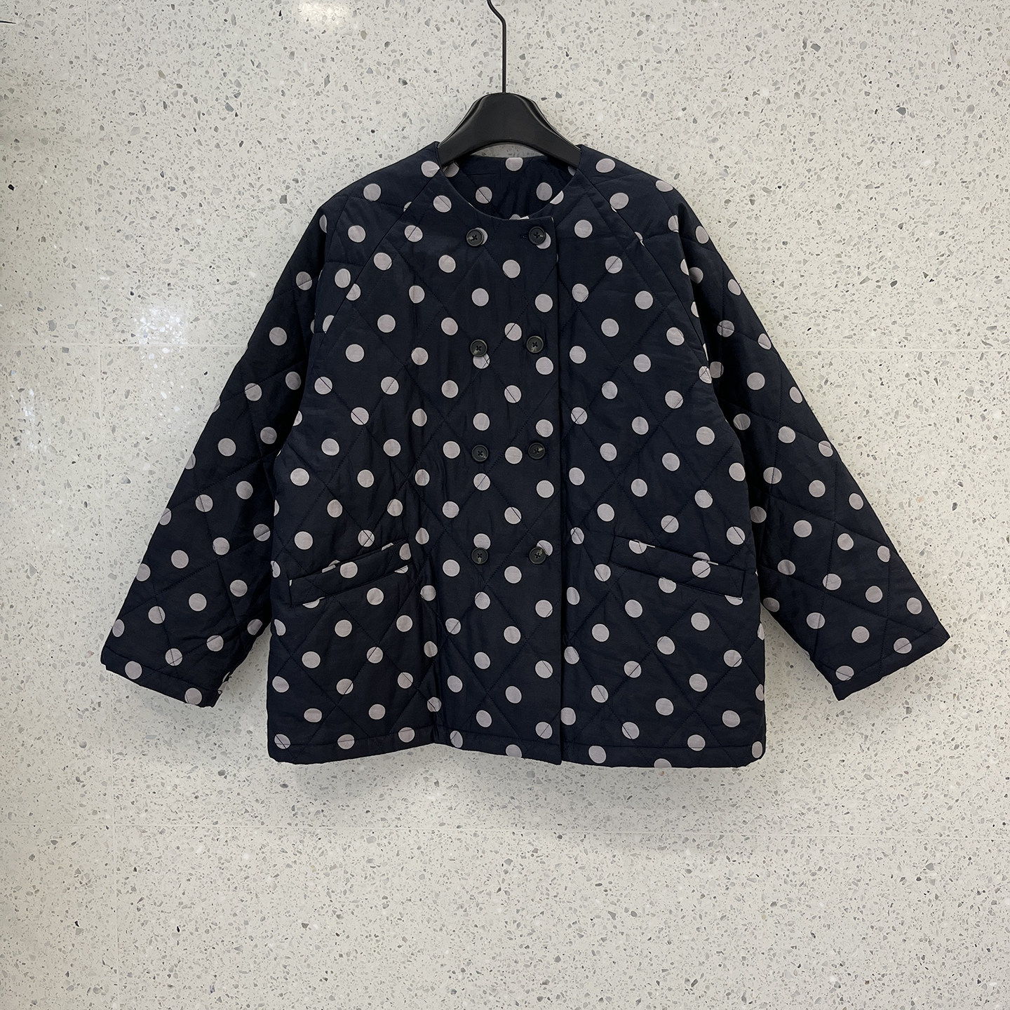 南油买手店桑蚕丝面料波点宽松夹棉保暖棉衣时尚百搭圆领长袖棉服