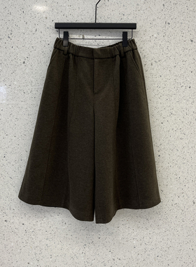 南油小众DANN通勤羊毛混纺松腰高腰阔腿裤女宽松七分裤中裤休闲裤