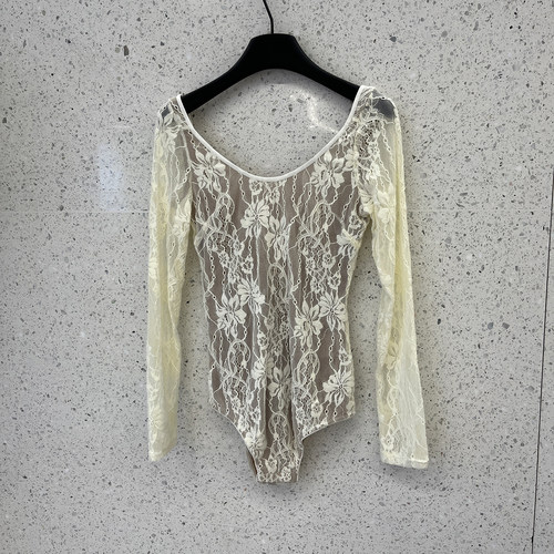 纯欲辣妹风性感黑色蕾丝长袖T恤