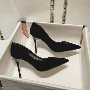 8cm学生礼仪工作细跟黑色单9 少女气质中跟5 职业高跟鞋 2023年新款