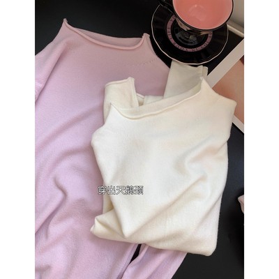 温柔风粉色半高领针织打底衫女士内搭秋冬季清纯新款毛衣高级上衣