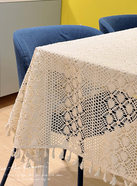 棉线钩针桌布流苏民族风餐桌布茶几台布网红餐厅民宿桌布波西米亚