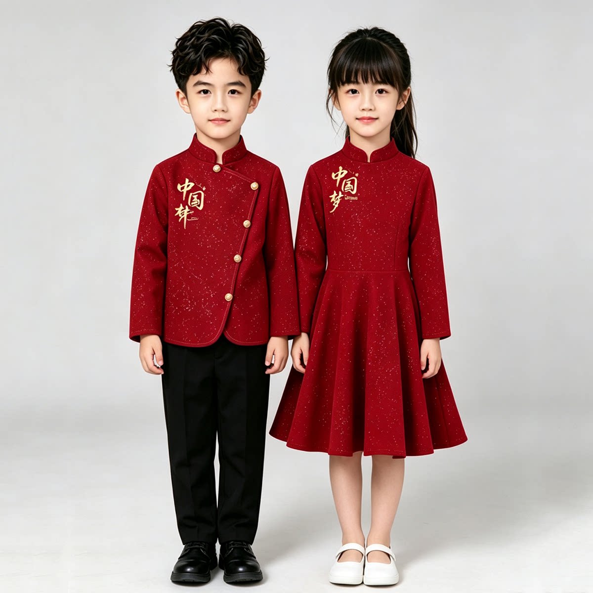 儿童合唱演出服小学生中国风红色爱国表演服装男女童朗诵比赛服装