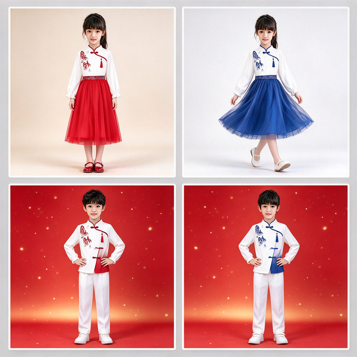 儿童合唱演出服中国风小学生合唱团红色爱国表演服舞台装歌唱祖国