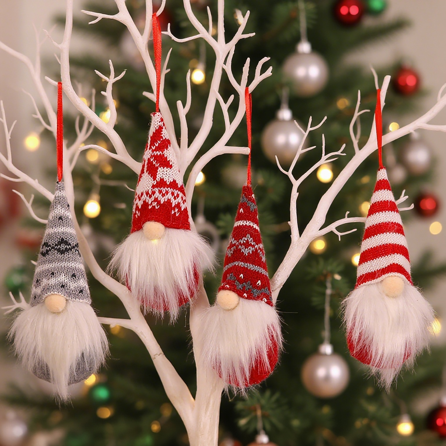 新款4件套圣诞老人小挂件圣诞节装饰品无脸娃娃圣诞树套装小吊件