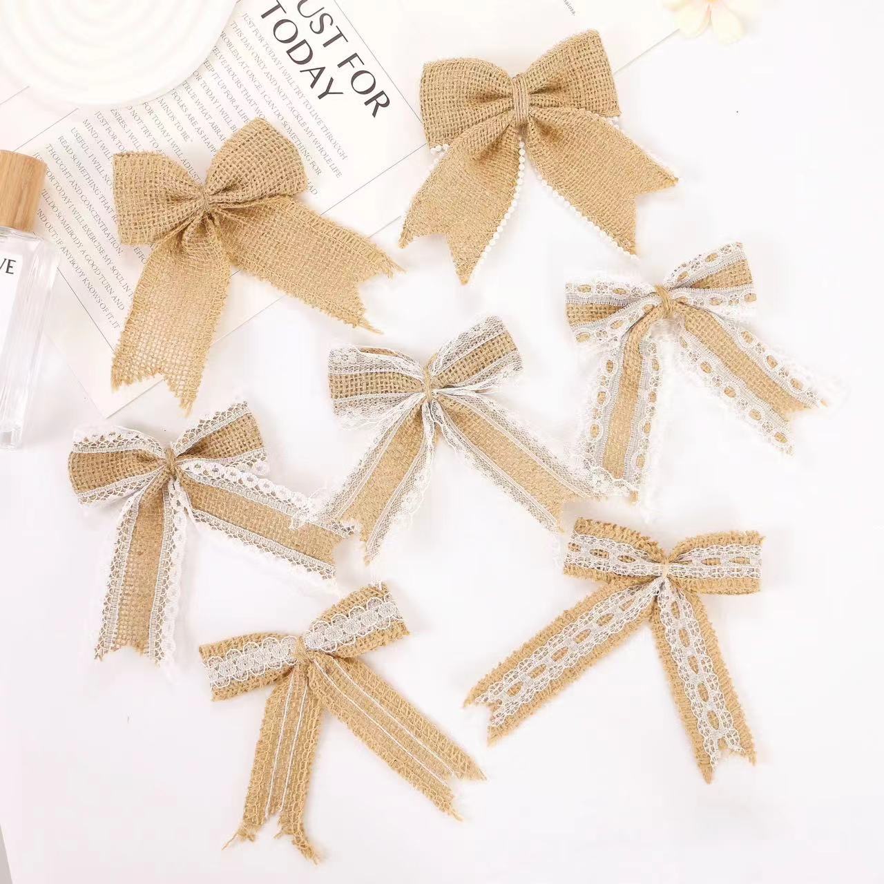 跨境亚马逊Christmas bow燕尾蕾丝麻布蝴蝶结圣诞装饰DIY装饰辅料