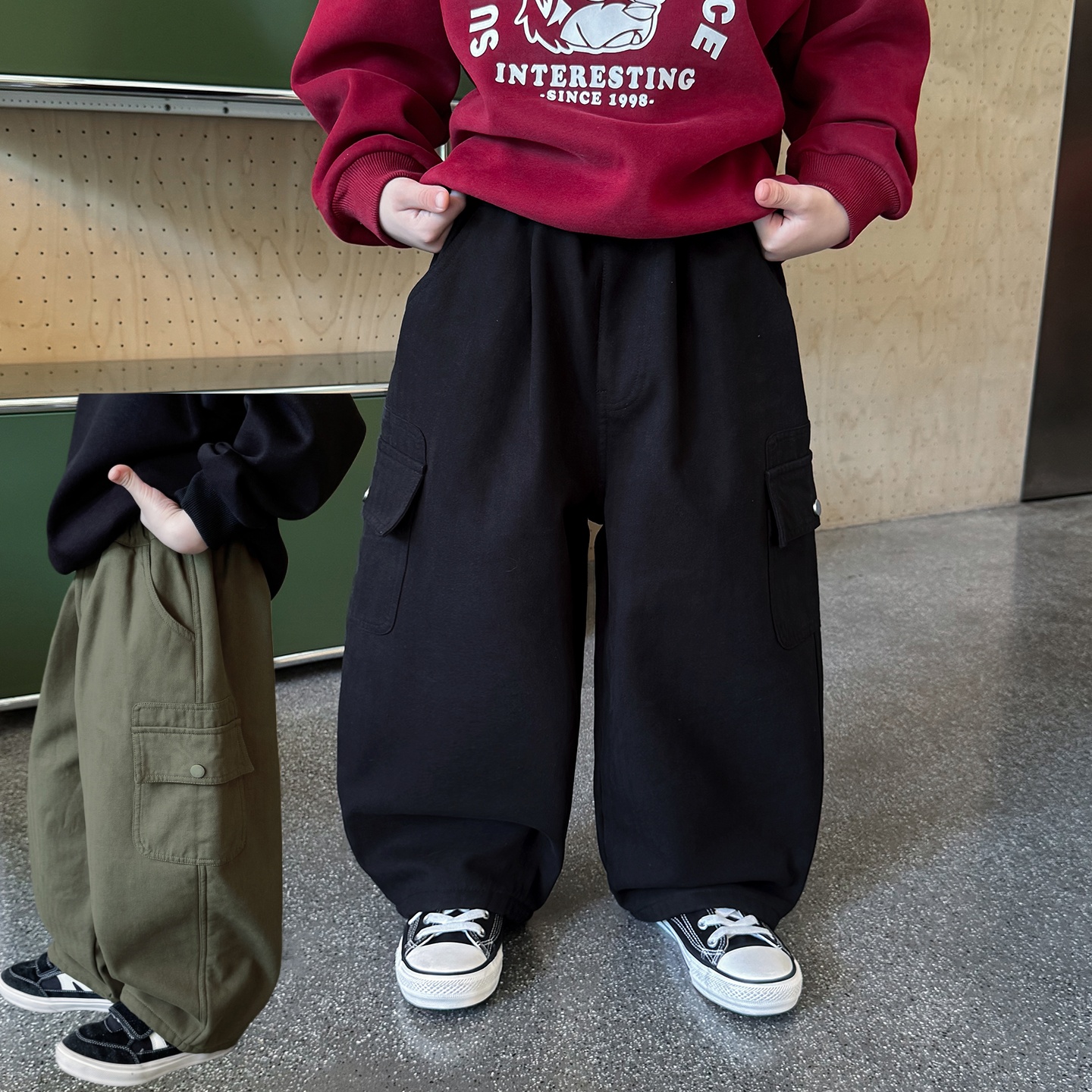 男童加绒运动裤一体绒加厚工装裤