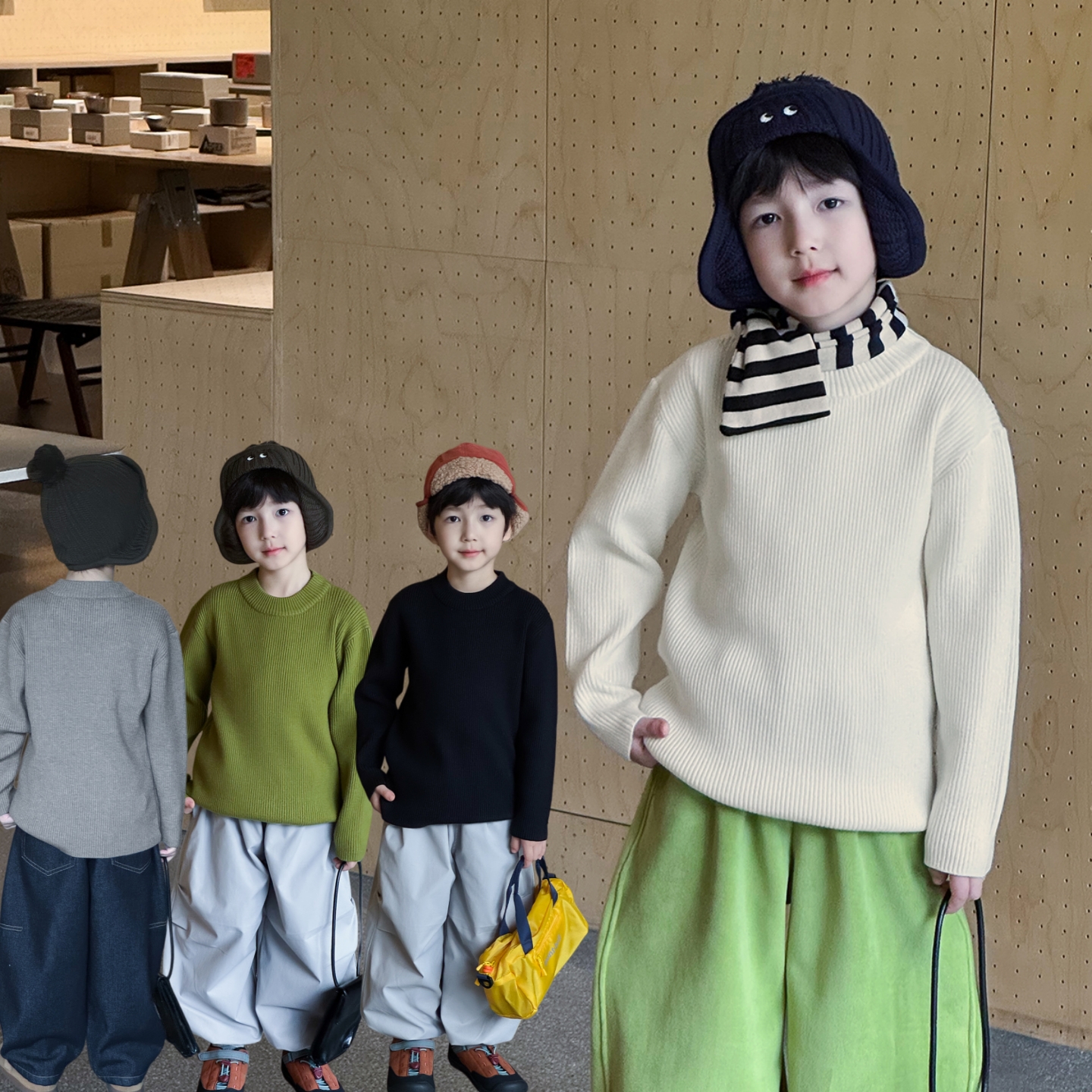 男童毛衣纯色秋冬加厚内搭针织衫