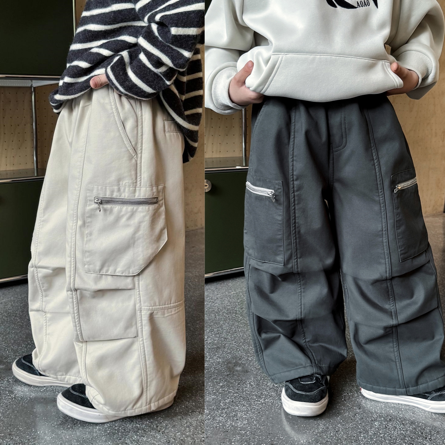 男童加绒裤子保暖加厚冲锋工装裤