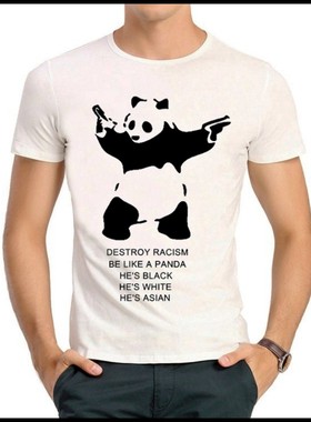 Destroy Racism T-shirt 反歧视 挺熊猫 T恤 白色短袖 T恤 男女