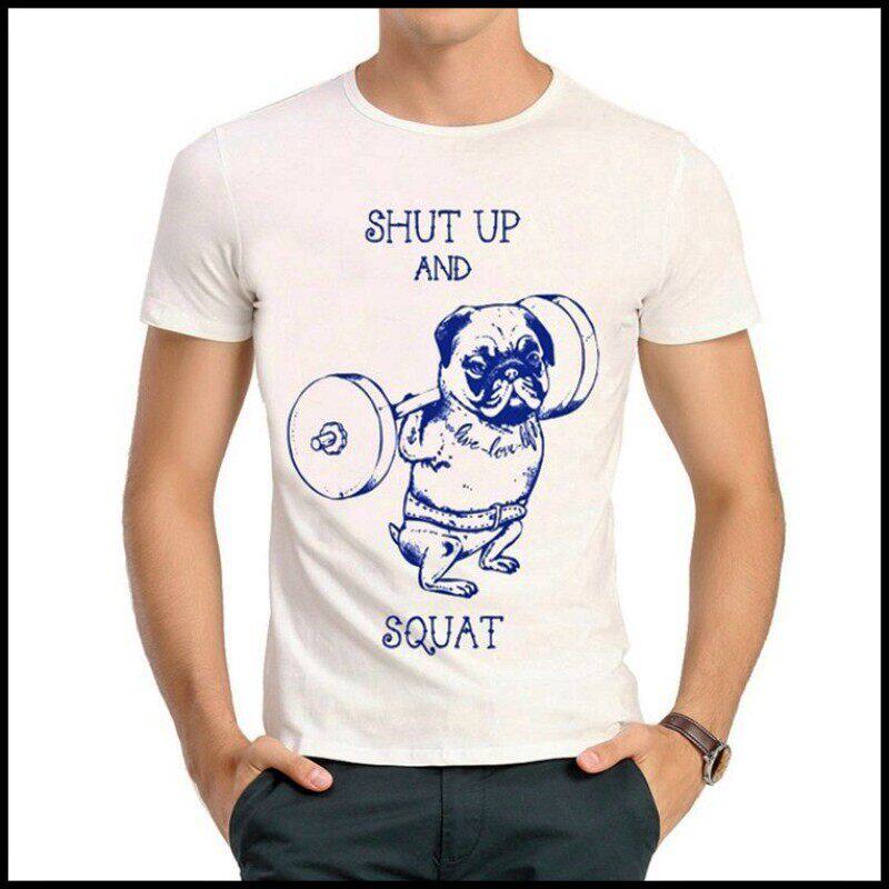 Pug Go hard T Shirt Pug系列 巴哥八哥犬狗举哑铃 T恤 创意 T恤