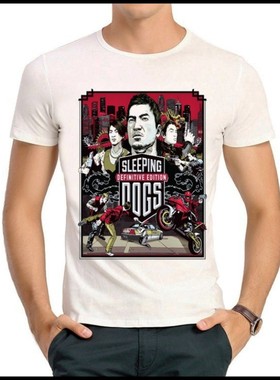 Sleeping Dogs T-shirt 热血无赖 睡狗 T恤 白色 短袖 T恤衫 男女