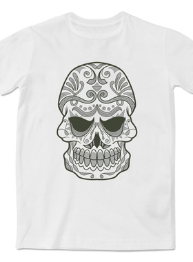 超酷灰色骷髅印花短袖T恤定制休闲时尚圆领文化衫男女同款