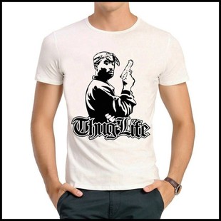 T恤嘻哈卫衣男纯棉宽松 短袖 2pac图帕克T恤vintage Rap人像印花