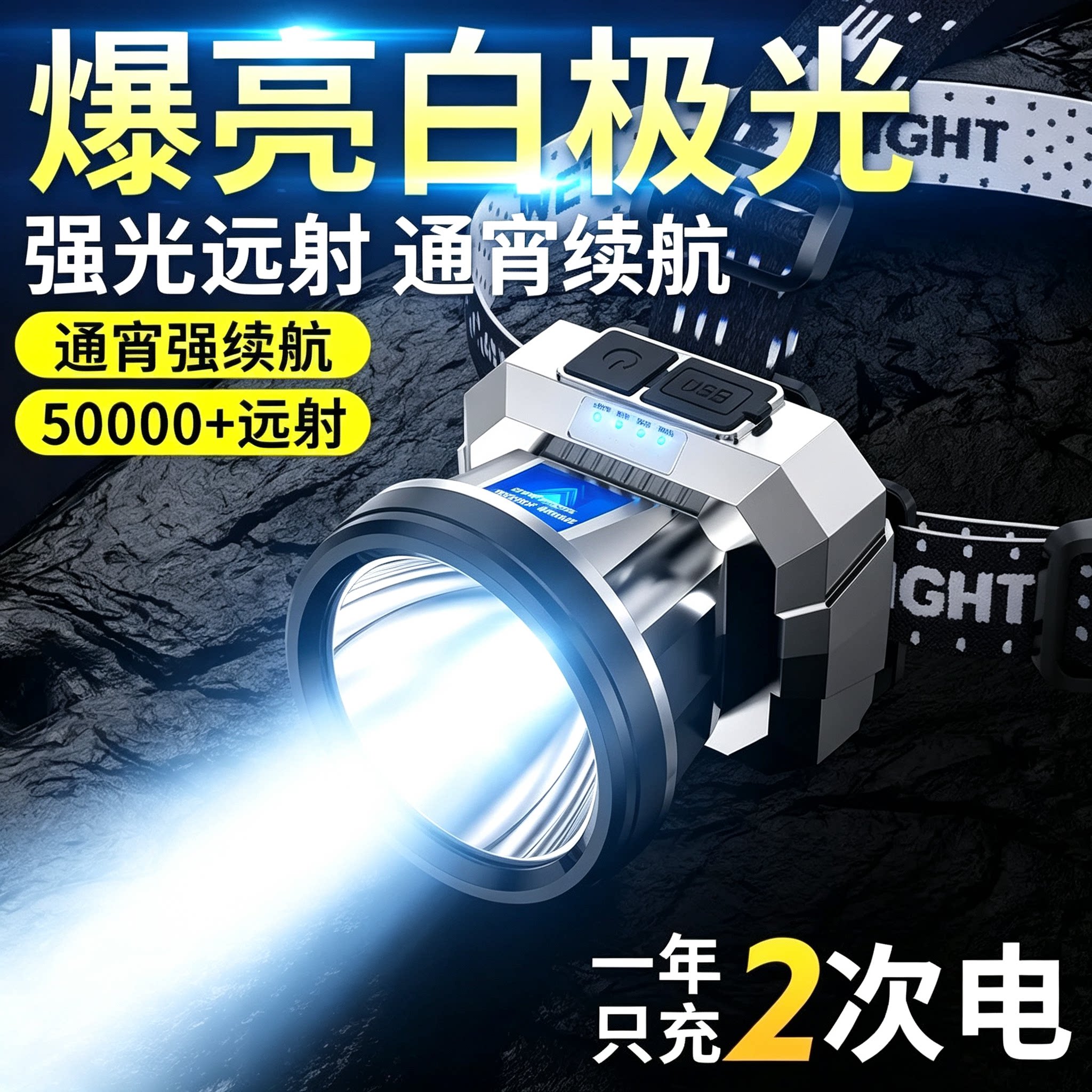 德国强远射照明头灯防水超亮头戴式可充电夜钓矿灯超长续航头灯KD