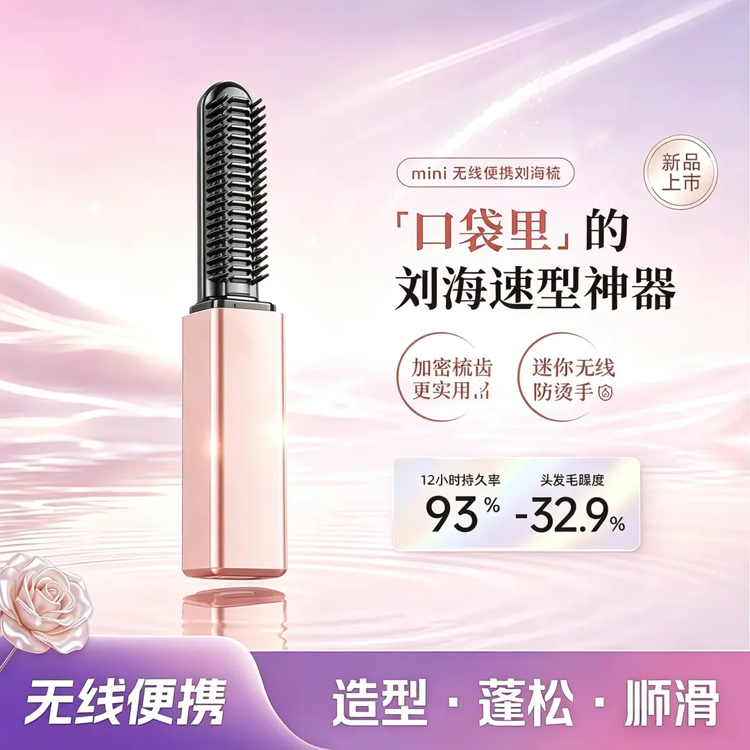 迷你无线刘海梳随身造型不伤发加热直发卷发两用刘海造型梳子zh图片