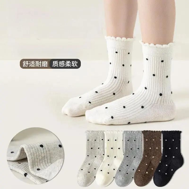 【10双装】春秋季女童洛丽塔波点中筒松口高弹公主风运动潜水袜KD